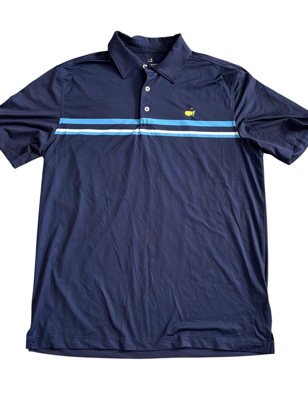 Masters Tech Men's Navy Polo with Light Blue Stripes Masters Embroidered logo M